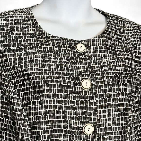 Talbots Classic Blazer Jacket Plus Size 14W Black White Silk Wool Career Vintage - Picture 4 of 10